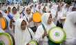 Rebana players perform during a mass Ramadan show at the Hotel Indonesia traffic circle in...