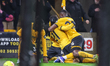 Rodrigo Gomes of Wolverhampton Wanderers is congratulated for the goal during the Premier...