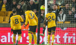 Wolverhampton Wanderers scramble as they defend during the Premier League match between Wo...