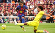 Lamine Yamal dribbles Renato Veiga and scores during the match between FC Barcelona and Vi...