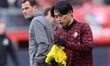 Feyenoord player Ayase Ueda warms up during the Dutch Eredivisie match between FC Twente a...