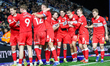 Middlesbrough FC players celebrate the goal by David Strelec, number 13, of Middlesbrough...