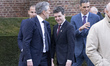 Prime Minister of Spain Pedro Sanchez talks with President of Romania Nicușor Dan, Prime M...