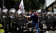 Workers from the Argentine Tire Workers Union (SUTNA) protest in Buenos Aires, ARgentina,...