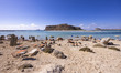 View of the Balos lagoon and with the warm sandy beach on the Greek island of Crete in Bal...