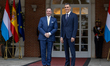The Prime Minister of Spain, Pedro Sanchez (R), and Grand Duke Willem-Alexander of Luxembo...