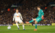 Melker Ellborg of Sunderland is closed down by Brenden Aaronson of Leeds United during the...