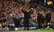 Daniel Farke, Leeds manager, and his coaches appeal to the referee during the Premier Leag...