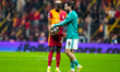 Dominik Szoboszlai of Liverpool FC and Victor Osimhen of Galatasaray A.S. look on during t...