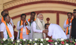India's Prime Minister Narendra Modi attends a major political rally marking the final leg...