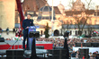 Peter Magyar, a prime ministerial candidate of Hungary, speaks during a rally of the Tisza...
