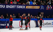Team Canada celebrates after competing in the Men's 5000m Relay Final A during the ISU Sho...