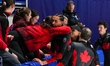 William Dandjinou of Canada celebrates after competing in the Men's 5000m Relay Final A du...