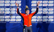 Gold medalist Xandra Velzeboer of the Netherlands poses for a photo on the podium during t...