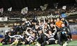 Players of Universitatea Cluj celebrate during the Romania Superliga playoff match between...