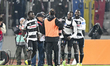 Players of Universitatea Cluj celebrate during the Romania Superliga playoff match between...