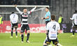 Players of Universitatea Cluj celebrate during the Romania Superliga playoff match between...