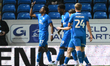 Kyrell Lisbie of Peterborough United celebrates after scoring the team's first goal during...