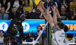 Noumory Keita of Rana Verona spikes the ball during the volleyball match between Rana Vero...