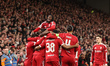 Ryan Gravenberch of Liverpool celebrates his goal to make it 3-0 (3-1 aggregate) during th...