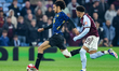 Ayyoub Bouaddi of Lille OSC is pursued by Jaden Sancho of Aston Villa during the UEFA Euro...