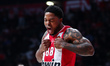 Tyrique Jones of Olympiacos in action during the EuroLeague Round 32 match between Olympia...