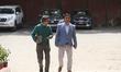 Pradip Paudel (right), General Secretary of the Nepali Congress, arrives for the Central W...