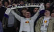 Leeds United fans pay their respects to Chris and Kev during the Premier League match betw...