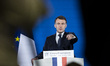President of France Emmanuel Macron holds a press conference after the end of the European...