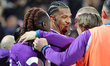 Cher Ndour of ACF Fiorentina celebrates with teammates after scoring  goal during the Ital...