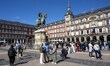 People walk around Plaza Mayor, located in the Sol neighborhood in downtown Madrid, on Mar...