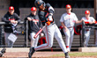 Bennett Crerar of the Princeton Tigers hits the ball during an NCAA baseball game at Clark...
