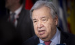 Antonio Guterres, the secretary-general of the United Nations UN does a doorstep media bri...