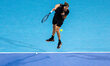 Alexander Zverev of Germany serves against Jannik Sinner of Italy during their semifinal m...