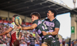 Jacob Douglas and Jacob Gagai celebrate a try during the BetFred Super League match betwee...