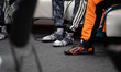 Detail view of the Mercedes-AMG Petronas F1 Team special-edition shoe featuring a wolf-the...