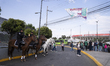 Mounted police observe the surroundings at Banorte Stadium before the soccer match between...