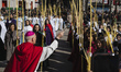 Arturo Ros, the bishop of the city, blesses palms during the Palm Sunday Procession in San...