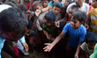 Indian flood victim children yearn to get flood relief materials and eatbles distributed b...