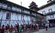 Devotees linning on Taleju Temple to pay respect towards goddess on the occasion of Navami...