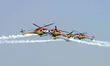 The Sarang aerobatics team performs during the Indian Air Force Day celebration held on th...