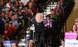 A supporter wears a Donald Trump mask during a campaign rally at SeaGate Center in Toledo,...