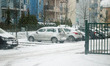 Gdansk, Poland 28 November 2016 Cars covered by snow at the parking place in the resident...