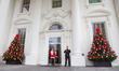 Decorations adorn the North Portico of the White House, for the 2016 holiday decor at the...