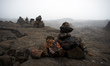 A cairn made with lava n the 'Enclos Fouqué', the caldera where the 'Piton de la Fournaise...