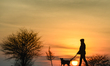 A man walks his dog near Krakus Mound in Podgorze area, during a smog alert on 26 January,...