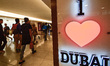 'I Love Dubai' description near the shop with souvenirs inside a Dubai mall in Dubai downt...