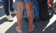 Woman was injured by rubber bullet fired by the police, in Rio de Janeiro, on February 20,...