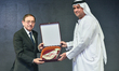 Matar Suhail Al Yabhouni Al Dhaheri, the President of the UAE Team Emirates, presents with...