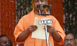 Yogi adityanath in saffron robe, takes oath for Chief Minister of Uttar Pradesh , in Luckn...